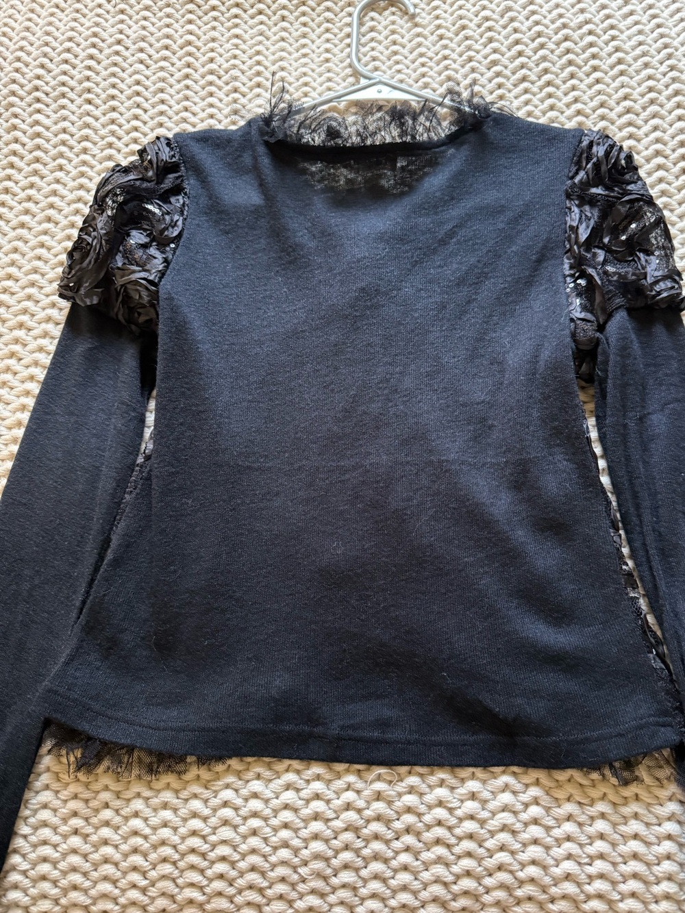 Lulumari Black Rosette Appliqué Lace Sequin Cardigan Sweater whimsigoth Size M - Picture 3 of 6